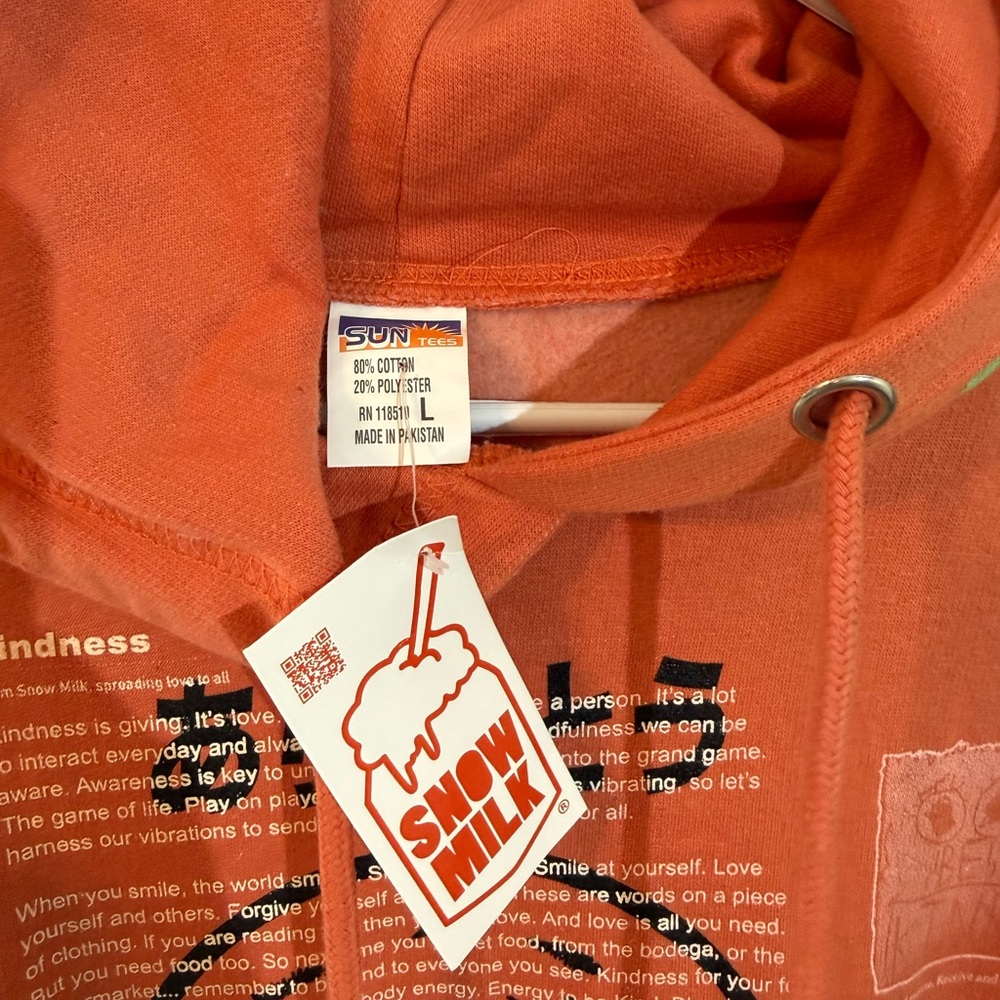 Snow Milk Men's Graphic Hoodie One of One, No More Like This 1 - Orange Size L - Picture 4 of 9